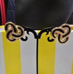 Gorgeous La Fibia Gold Tone and Black Knot Earrings